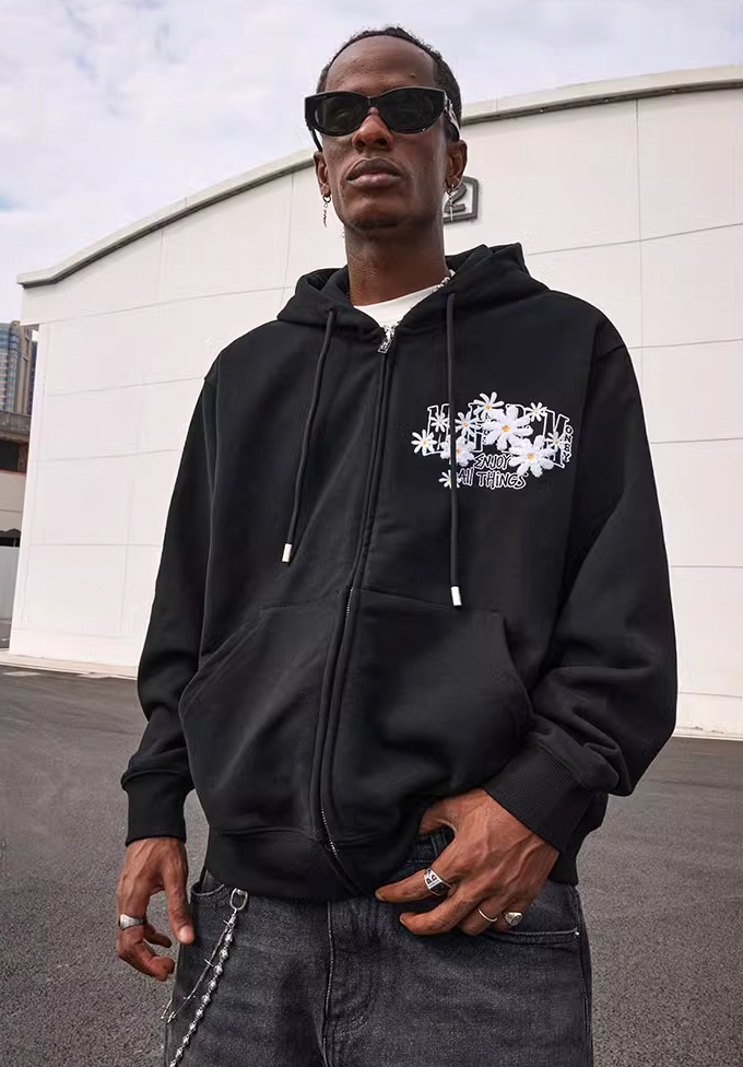 MEDM Small Flowers Embroidery Zipper Hoodie
