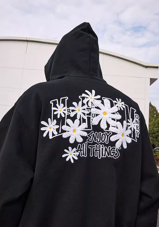 MEDM Small Flowers Embroidery Zipper Hoodie