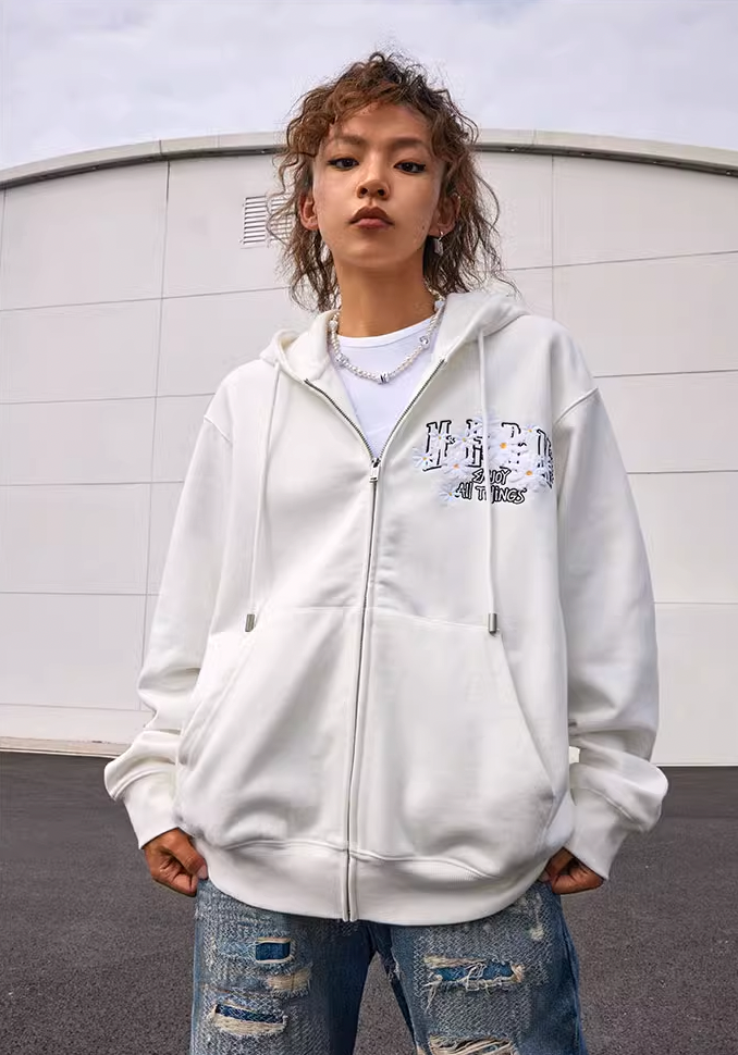 MEDM Small Flowers Embroidery Zipper Hoodie