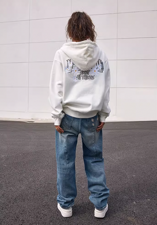 MEDM Small Flowers Embroidery Zipper Hoodie