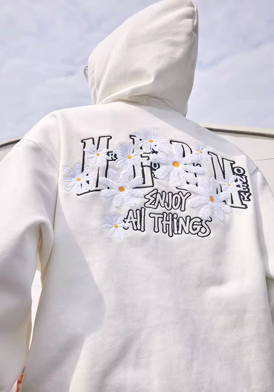 MEDM Small Flowers Embroidery Zipper Hoodie