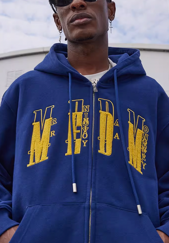 MEDM Basic Towel Embroidery Zipper Hoodie