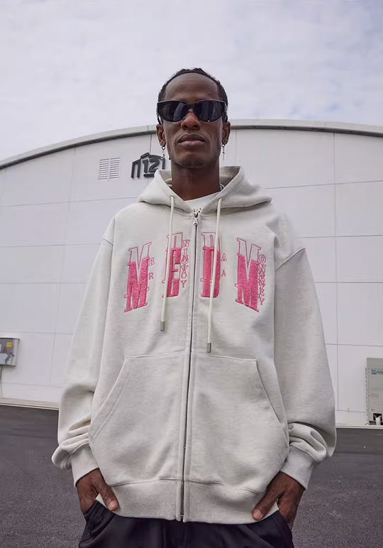 MEDM Basic Towel Embroidery Zipper Hoodie