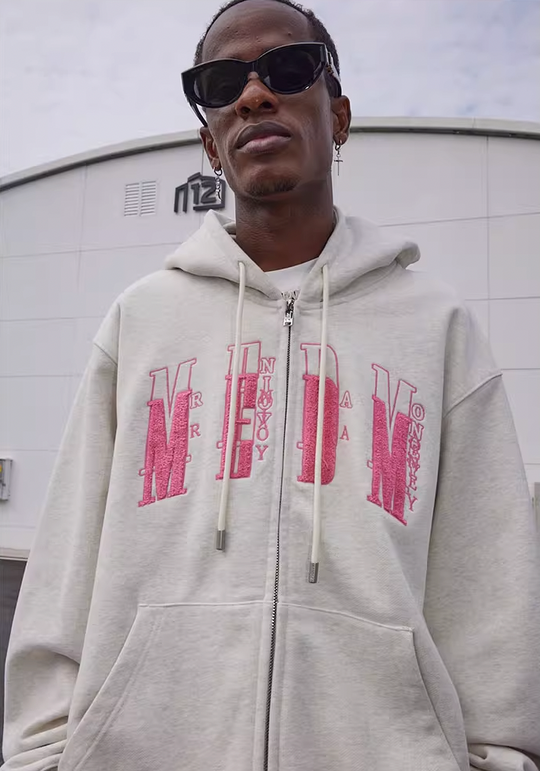 MEDM Basic Towel Embroidery Zipper Hoodie