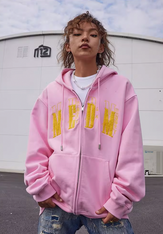 MEDM Basic Towel Embroidery Zipper Hoodie