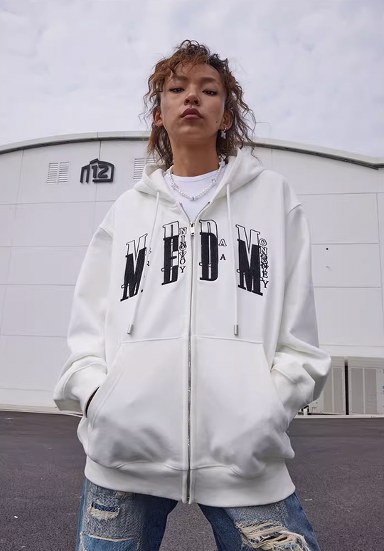 MEDM Basic Towel Embroidery Zipper Hoodie
