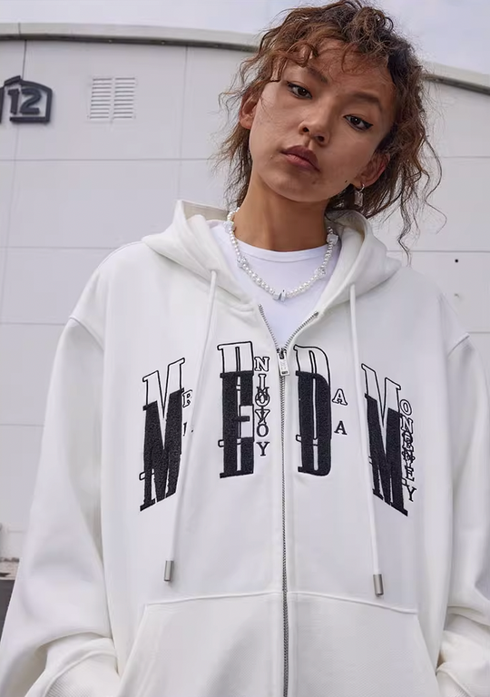 MEDM Basic Towel Embroidery Zipper Hoodie