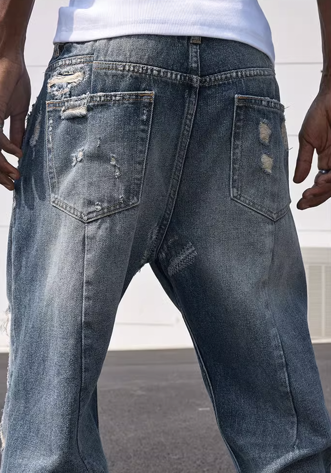 MEDM Engineering Patches Hole Denim Jeans