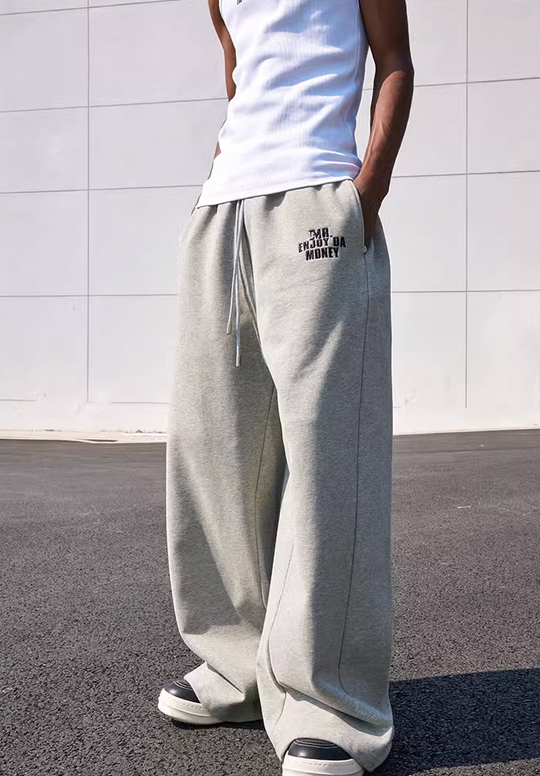 MEDM Basic Embroidered Wide Leg Sweat Pants