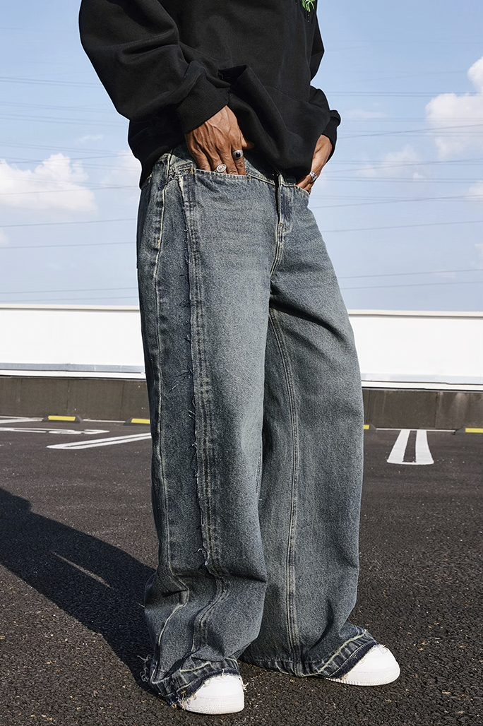 MEDM Raw Edge Design Denim Jeans