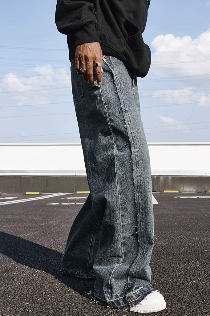 MEDM Raw Edge Design Denim Jeans