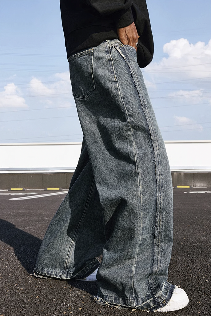 MEDM Raw Edge Design Denim Jeans