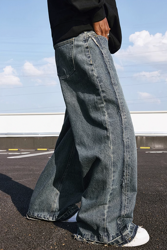 MEDM Raw Edge Design Denim Jeans