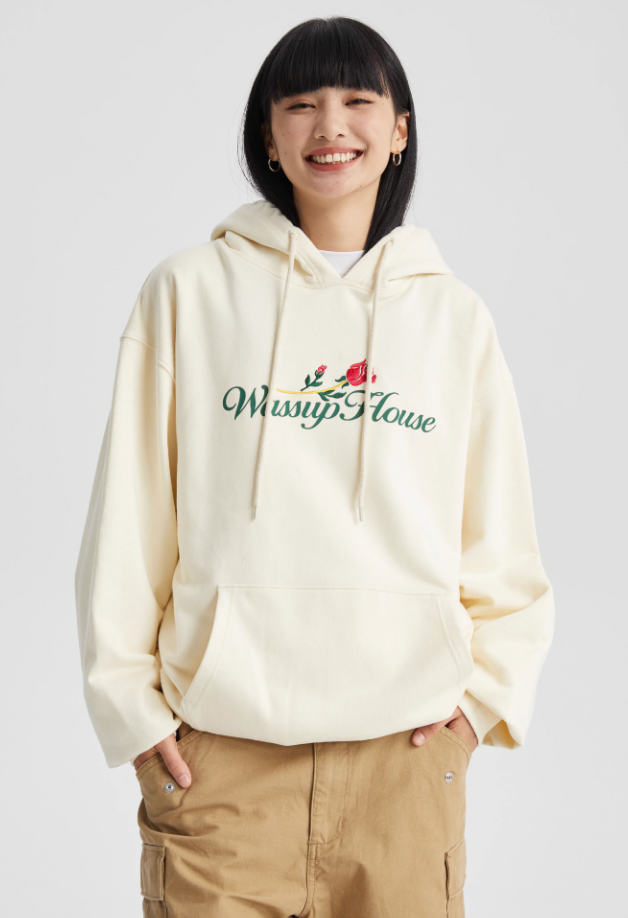 Wassup House Rose Embroidery Print Hoodie