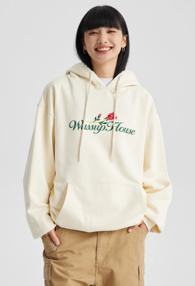 Wassup House Rose Embroidery Print Hoodie
