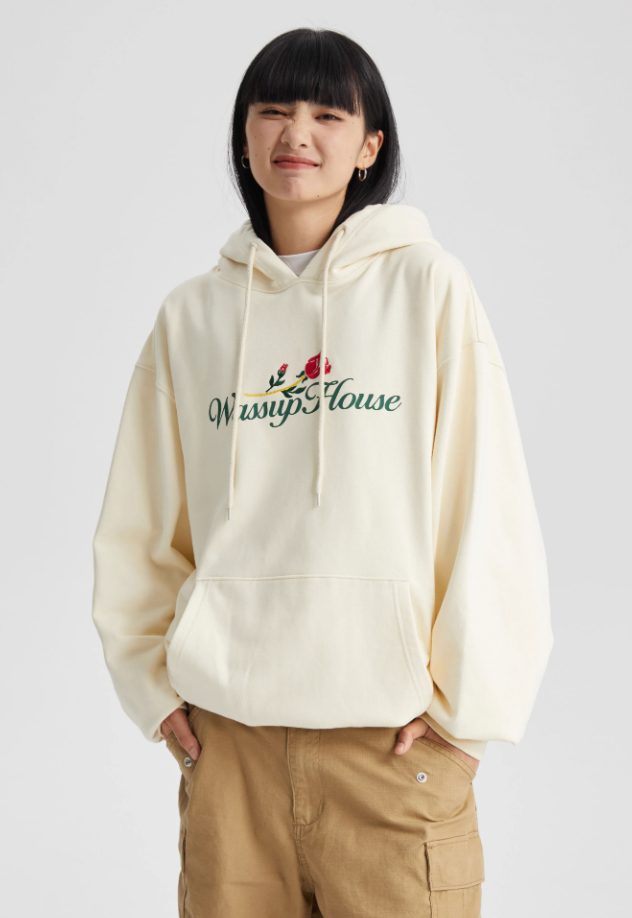 Wassup House Rose Embroidery Print Hoodie