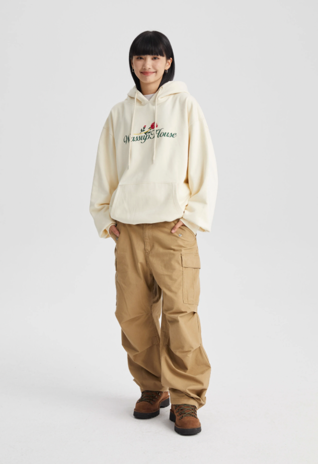 Wassup House Rose Embroidery Print Hoodie