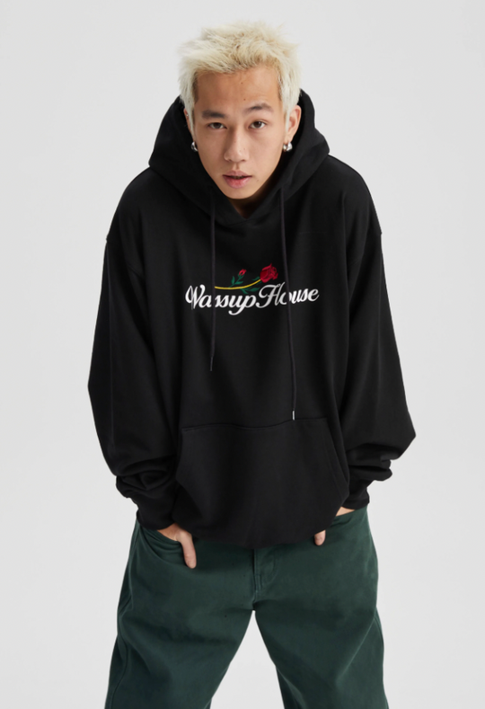 Wassup House Rose Embroidery Print Hoodie