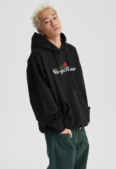 Wassup House Rose Embroidery Print Hoodie