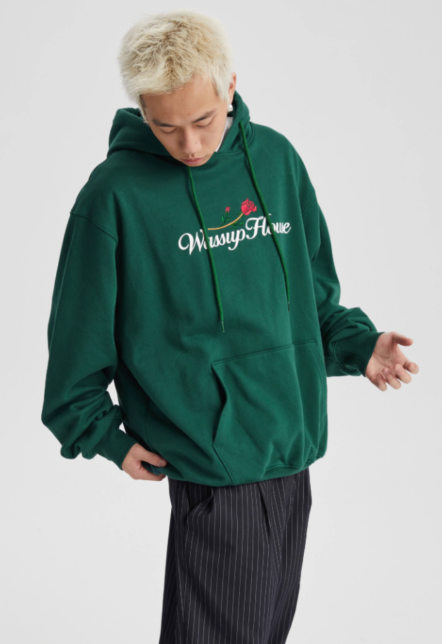 Wassup House Rose Embroidery Print Hoodie