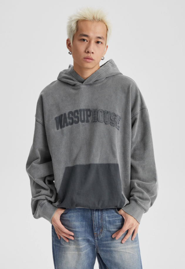 Wassup House Heavy Washing Destruction Patch Embroidery Hoodie