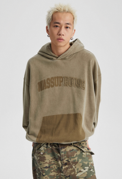 Wassup House Heavy Washing Destruction Patch Embroidery Hoodie