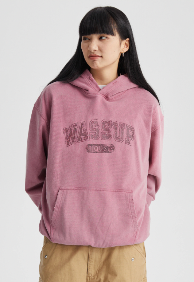 Wassup House Destruction Print Washed Hoodie