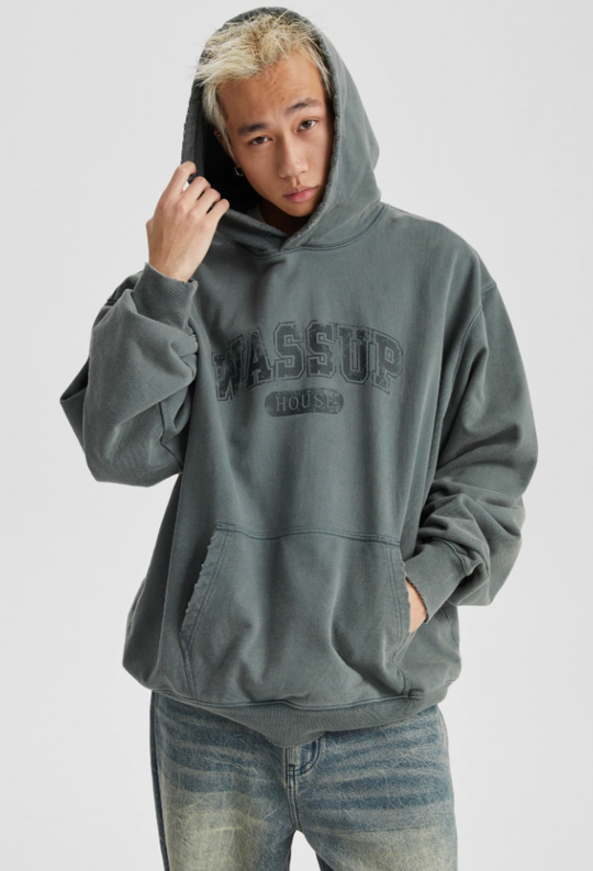 Wassup House Destruction Print Washed Hoodie