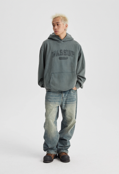 Wassup House Destruction Print Washed Hoodie