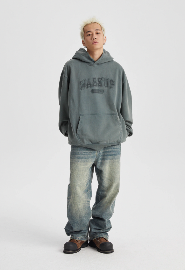 Wassup House Destruction Print Washed Hoodie