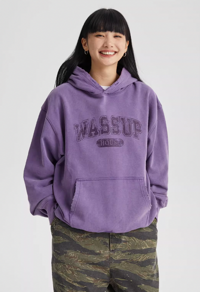 Wassup House Destruction Print Washed Hoodie