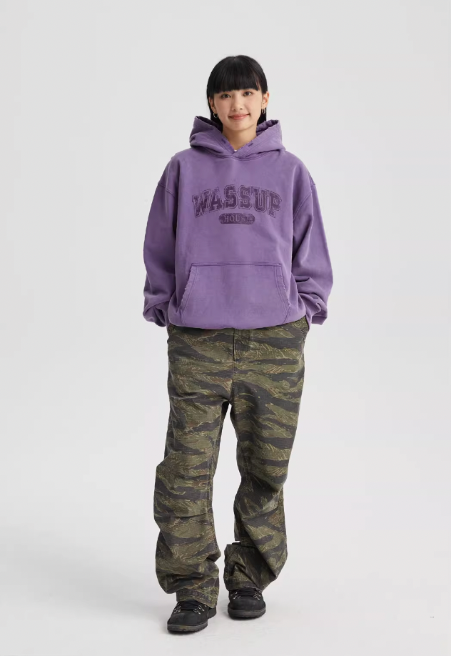 Wassup House Destruction Print Washed Hoodie