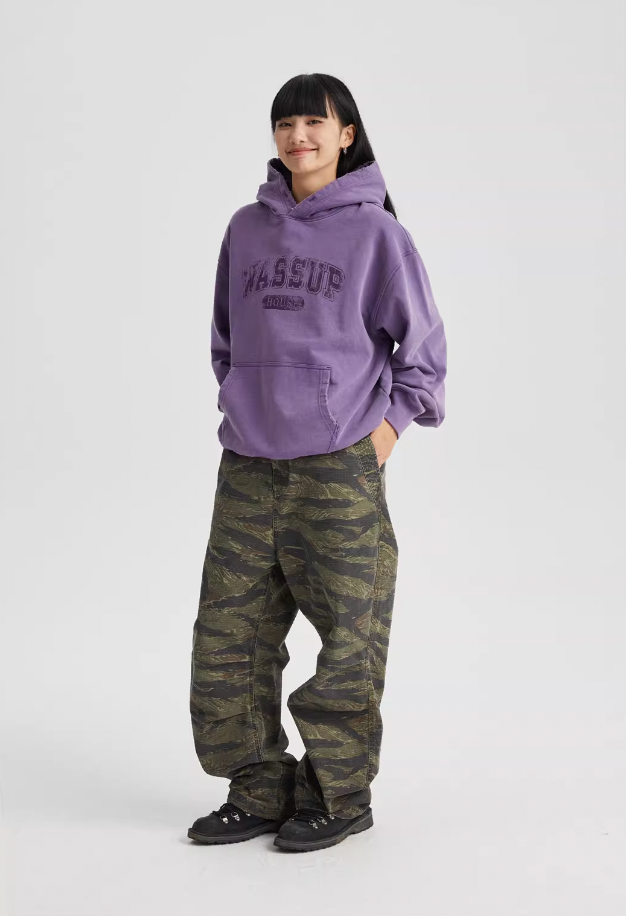 Wassup House Destruction Print Washed Hoodie