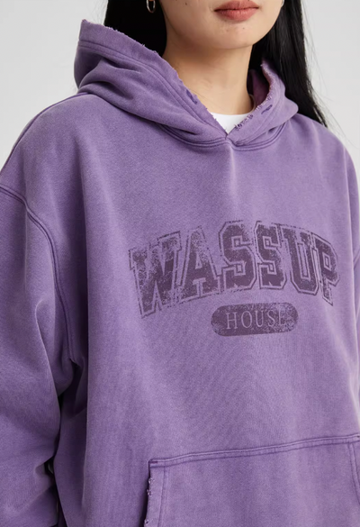 Wassup House Destruction Print Washed Hoodie