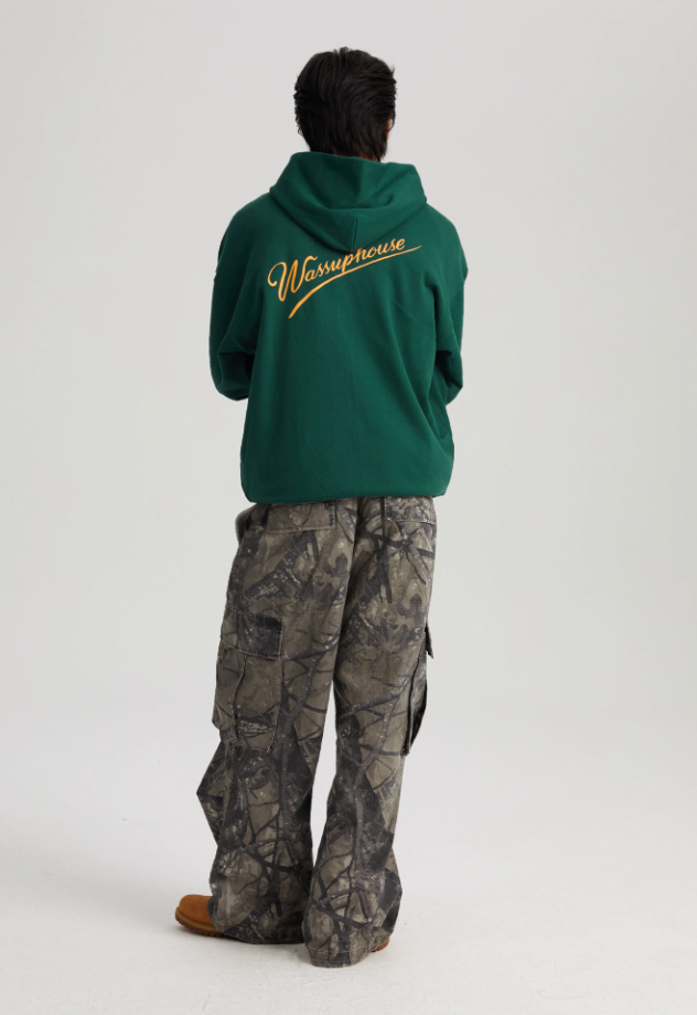 Wassup House Handwritten Print Logo Zipper Hoodie