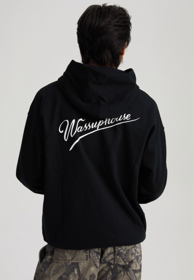 Wassup House Handwritten Print Logo Zipper Hoodie