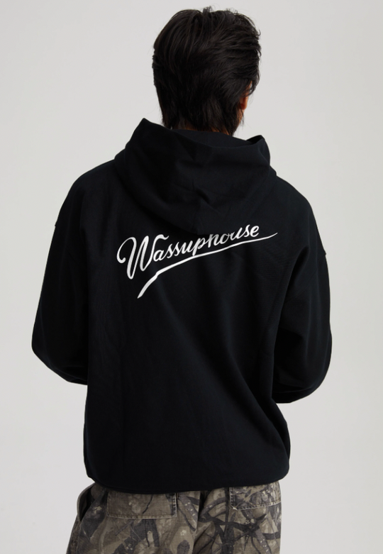 Wassup House Handwritten Print Logo Zipper Hoodie