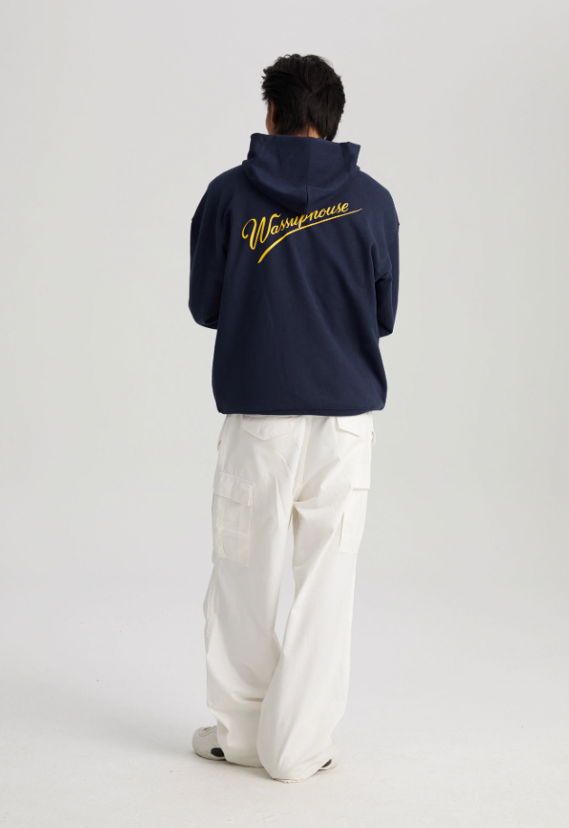 Wassup House Handwritten Print Logo Zipper Hoodie