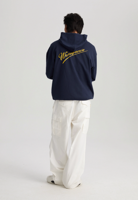 Wassup House Handwritten Print Logo Zipper Hoodie