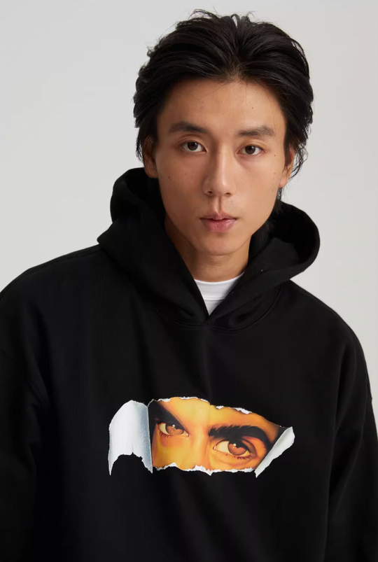 Wassup House Torn Face Print Hoodie