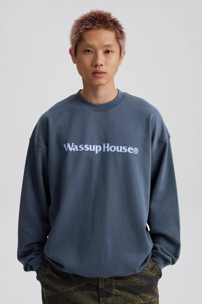 Wassup House Basic Printing Logo Sweatshirt slate gray-1