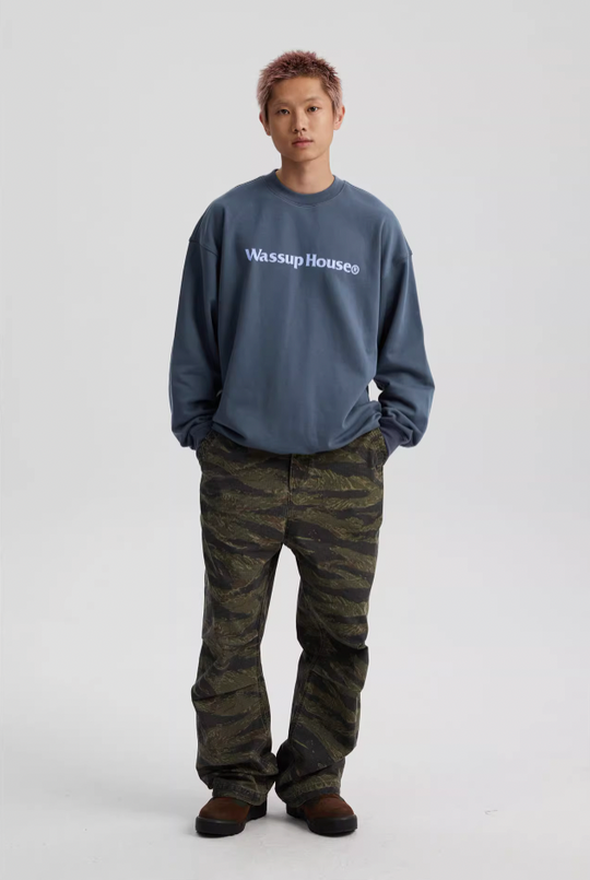 Wassup House Basic Printing Logo Sweatshirt slate gray-2