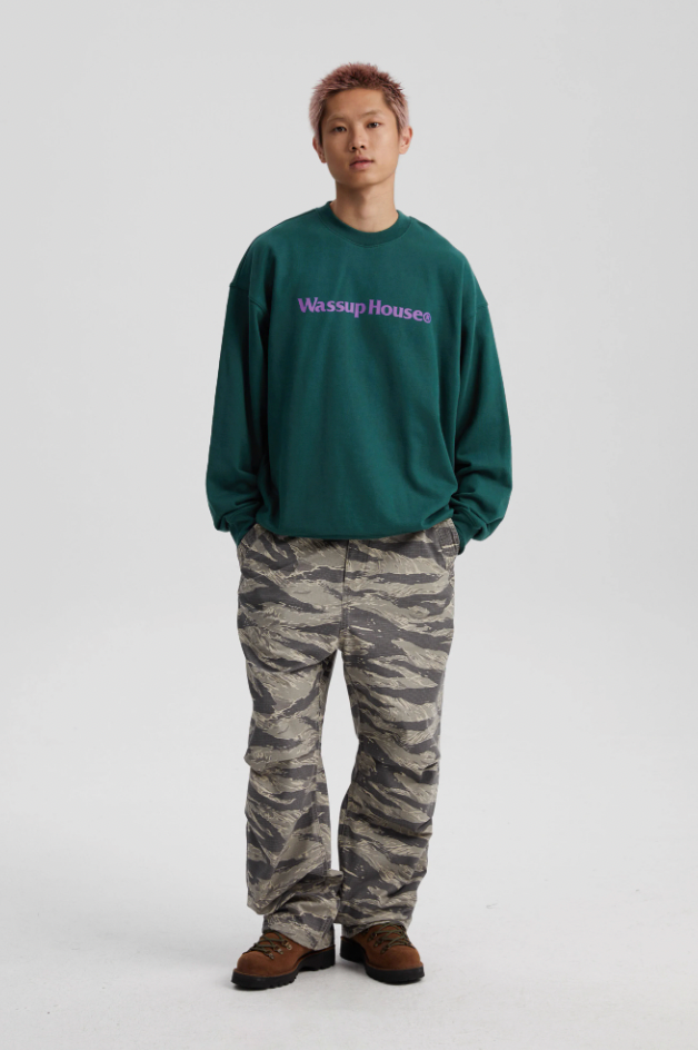 Wassup House Basic Printing Logo Sweatshirt dark green-2