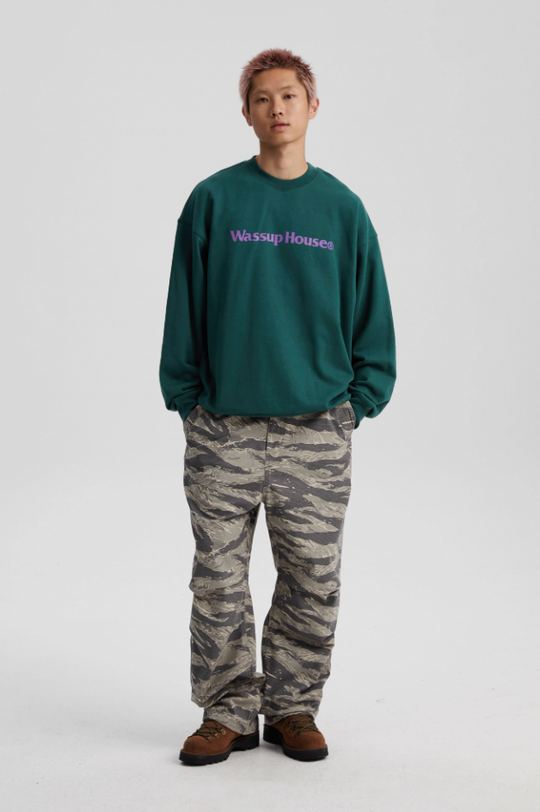 Wassup House Basic Printing Logo Sweatshirt dark green-2