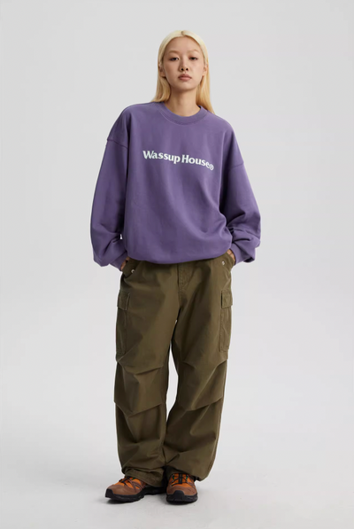 Wassup House Basic Printing Logo Sweatshirt purple-2