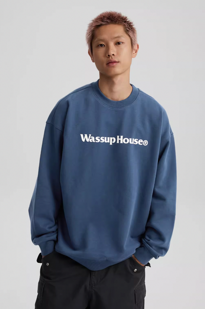 Wassup House Basic Printing Logo Sweatshirt blue-1
