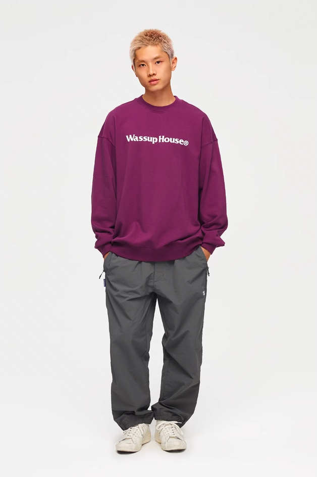 Wassup House Basic Printing Logo Sweatshirt dark red-2
