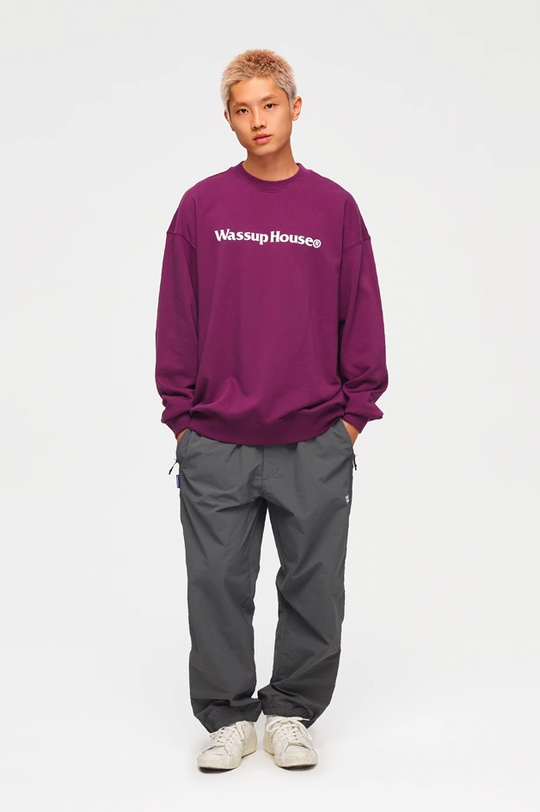 Wassup House Basic Printing Logo Sweatshirt dark red-2