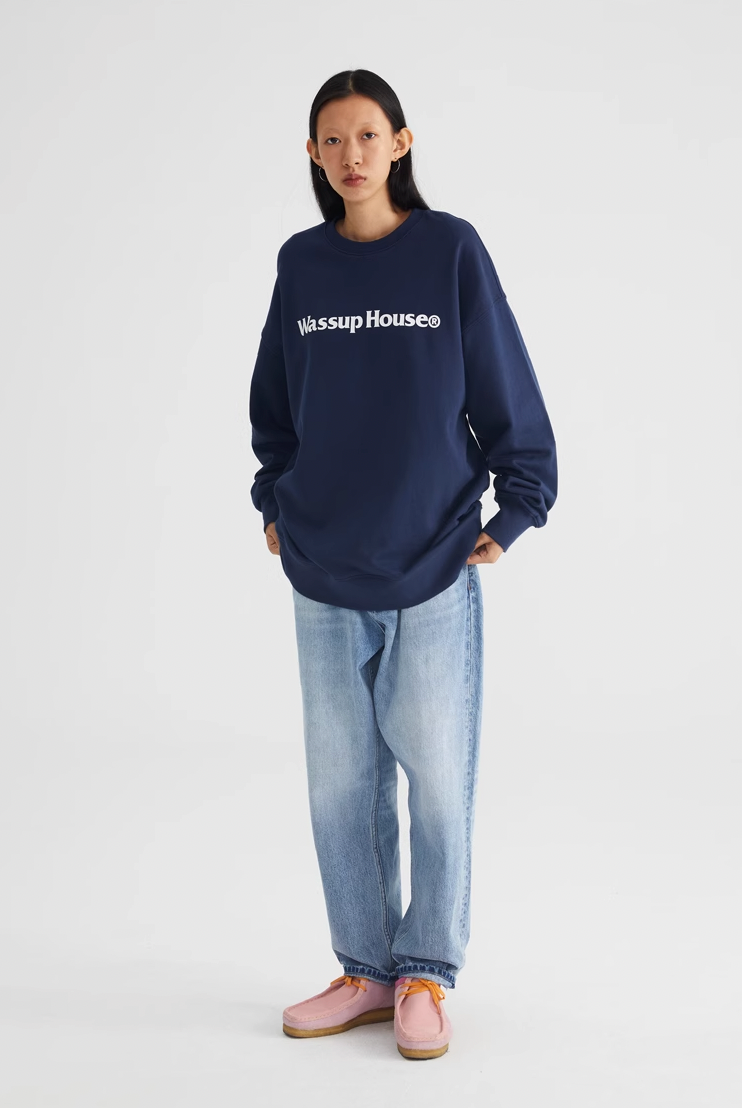 Wassup House Basic Printing Logo Sweatshirt navy-2