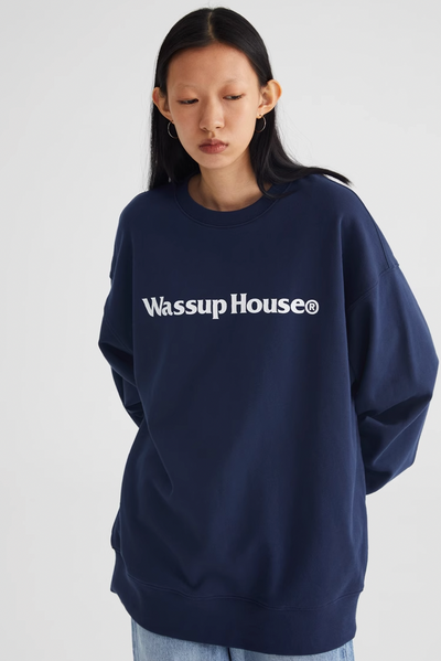 Wassup House Basic Printing Logo Sweatshirt navy-1